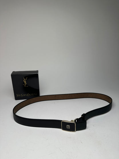 Vintage Yves Saint Laurent Snake Emblossed Leather Belt Black