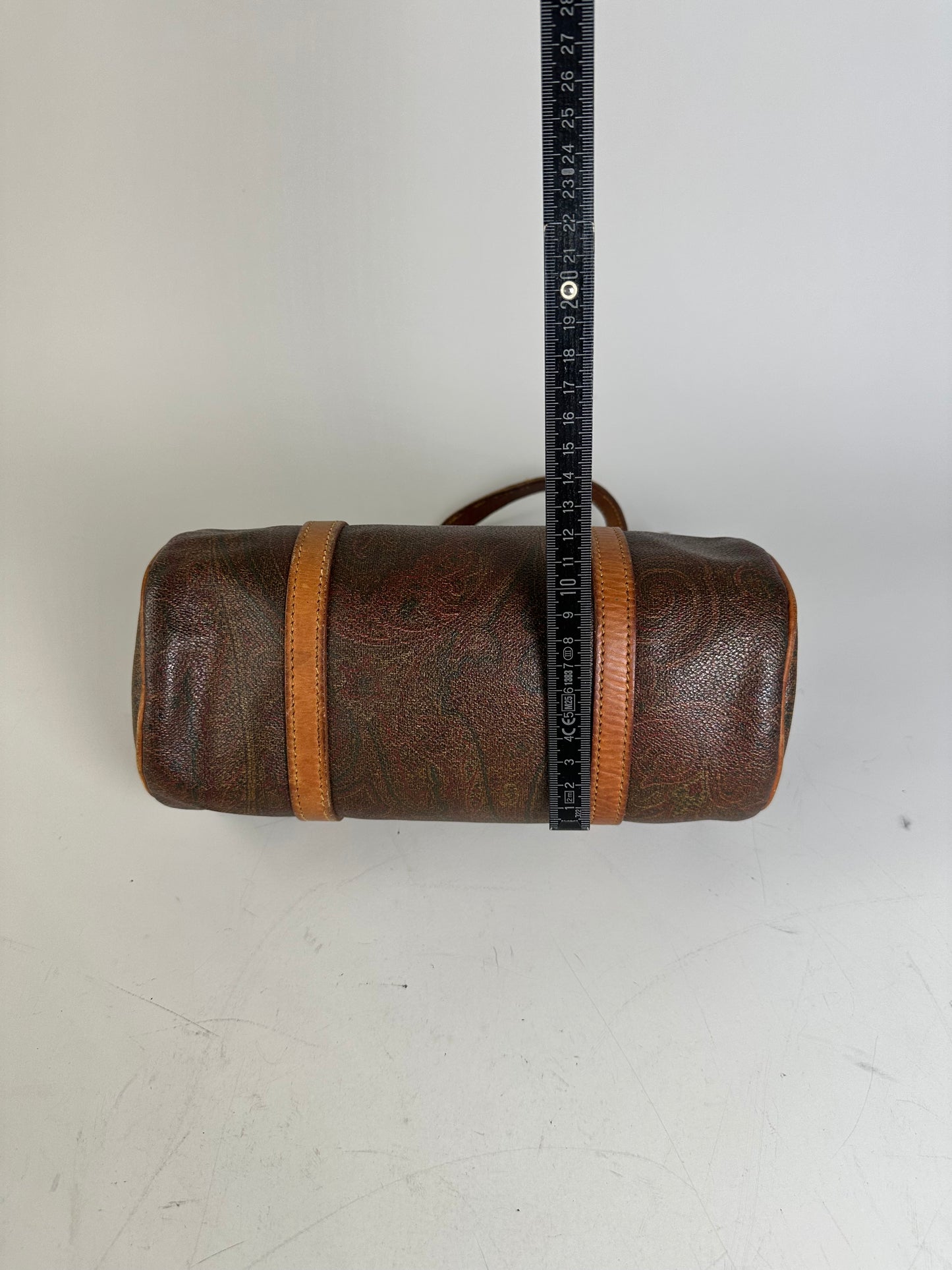 Vintage Etro Paisley Embossed Leather Bag Brown Tan