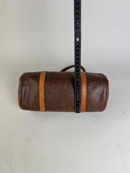 Vintage Etro Paisley Embossed Leather Bag Brown Tan