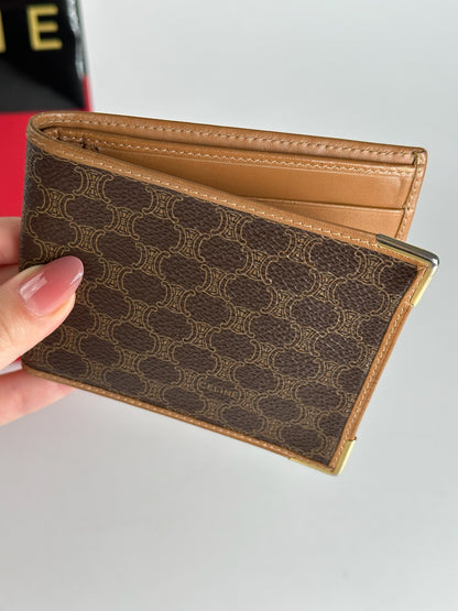 Vintage Celine Paris foldable monogram leather card holder brown
