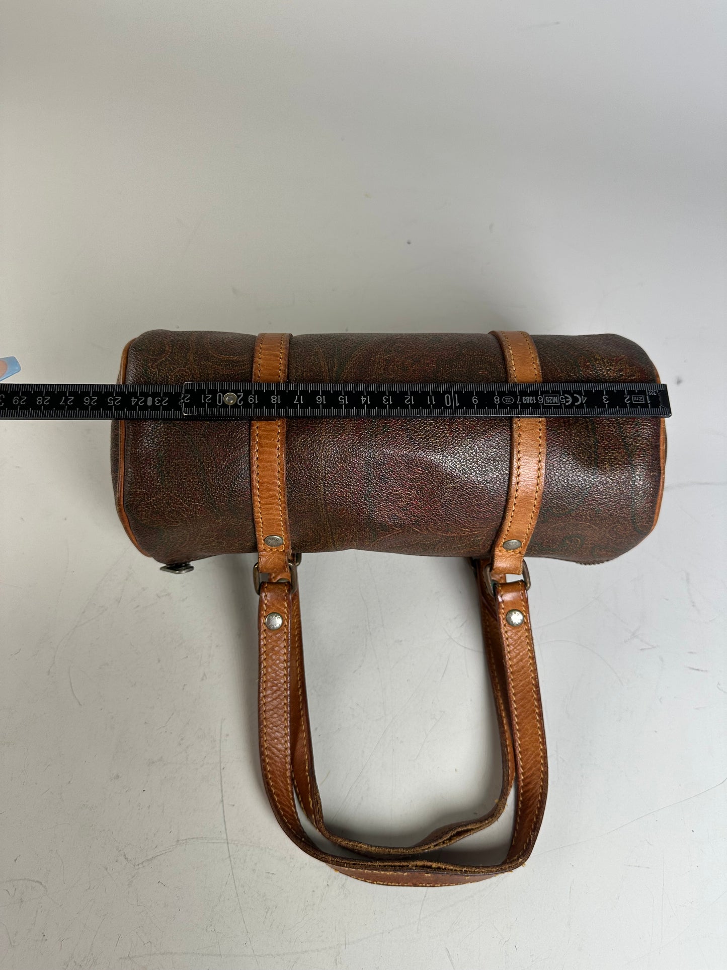 Vintage Etro Paisley Embossed Leather Bag Brown Tan