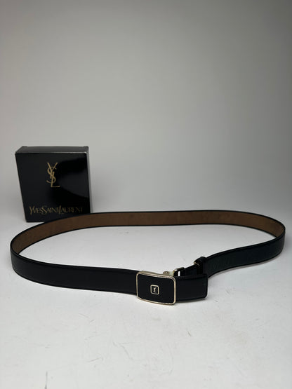 Vintage Yves Saint Laurent Snake Emblossed Leather Belt Black