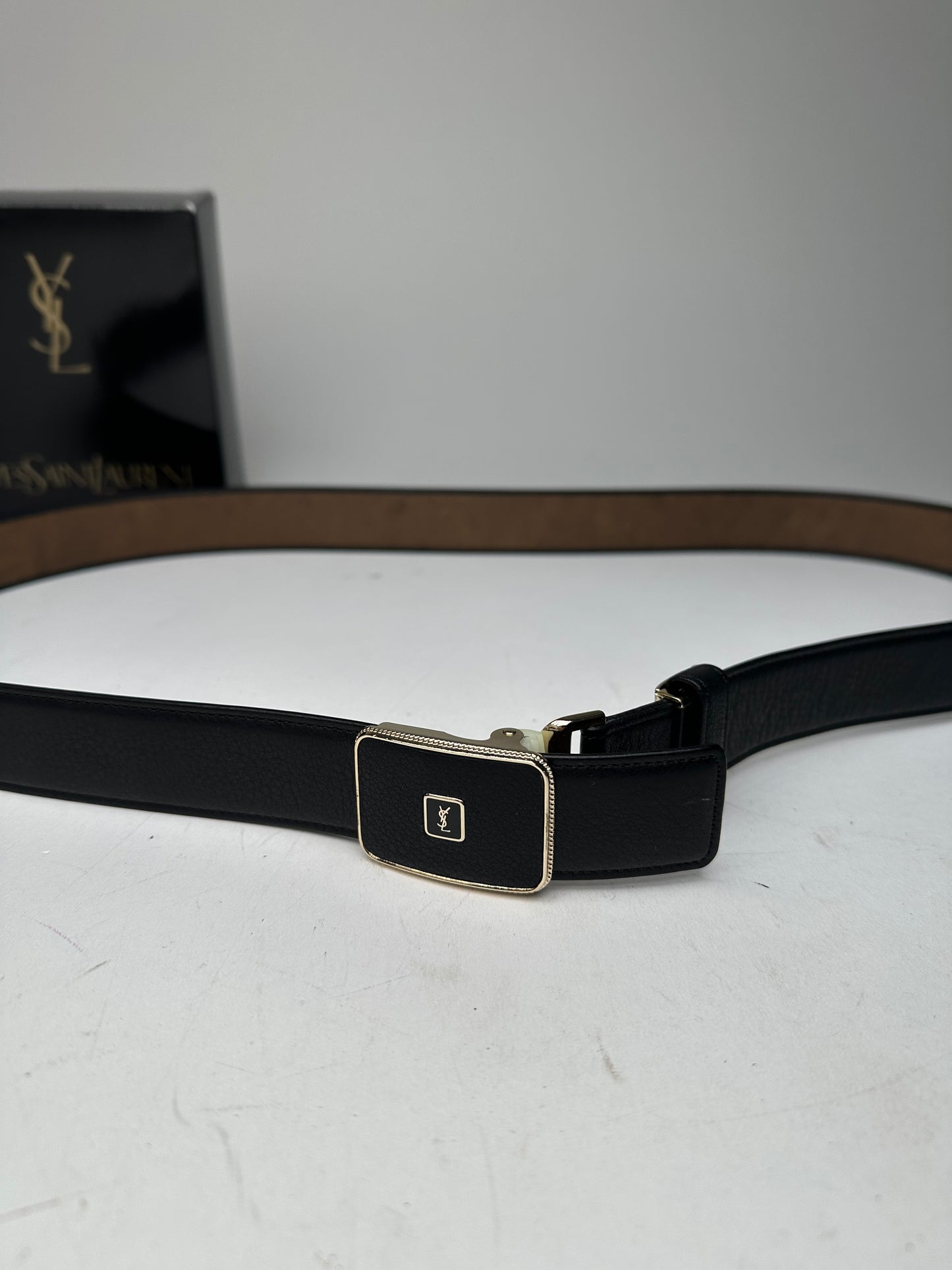 Vintage Yves Saint Laurent Snake Emblossed Leather Belt Black