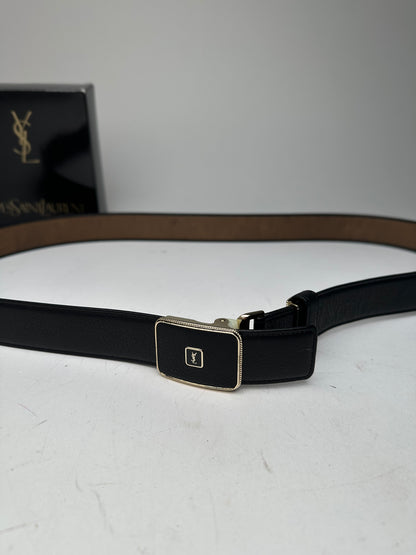 Vintage Yves Saint Laurent Snake Emblossed Leather Belt Black