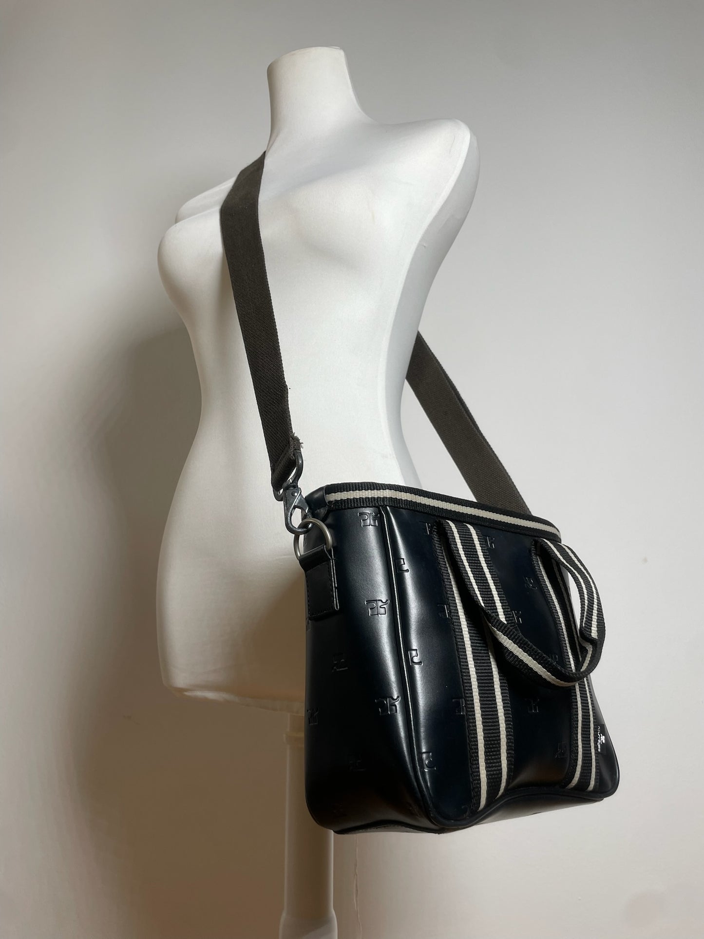 Vintage Courreges Paris 2Way Monogram Handbag Black White