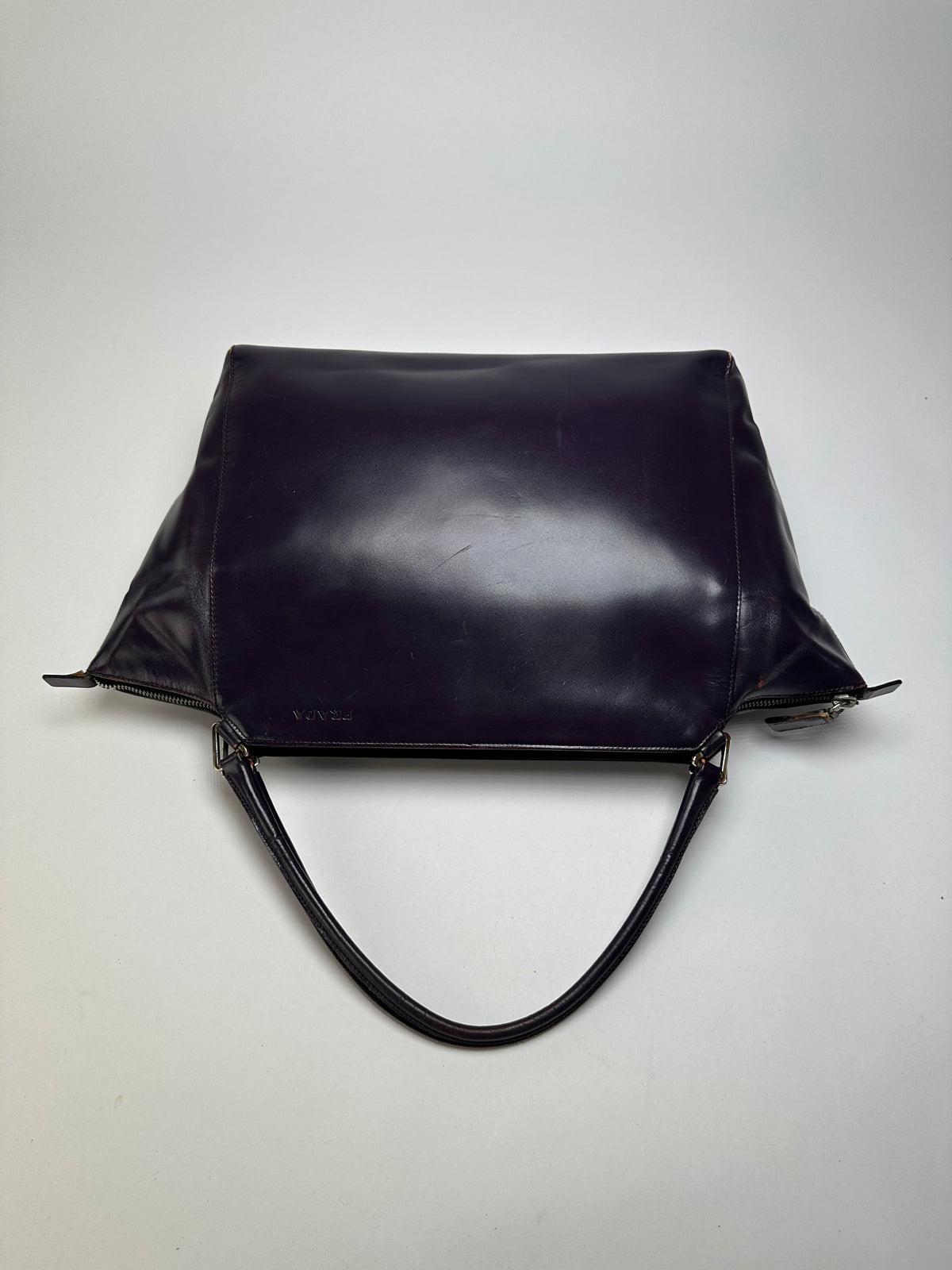 Vintage Prada Double Zip Leather Top-Handle Bag Dark Purple