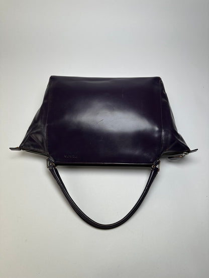 Vintage Prada Double Zip Leather Top-Handle Bag Dark Purple