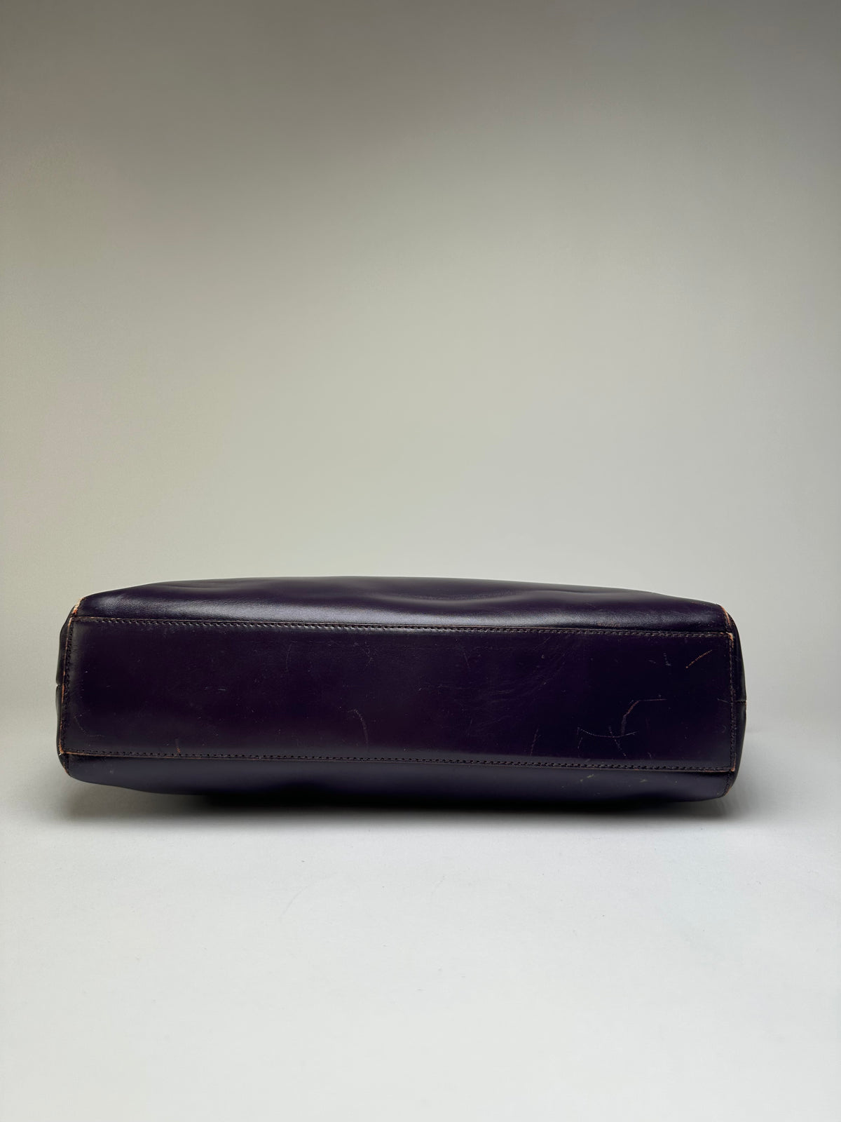 Vintage Prada Double Zip Leather Top-Handle Bag Dark Purple