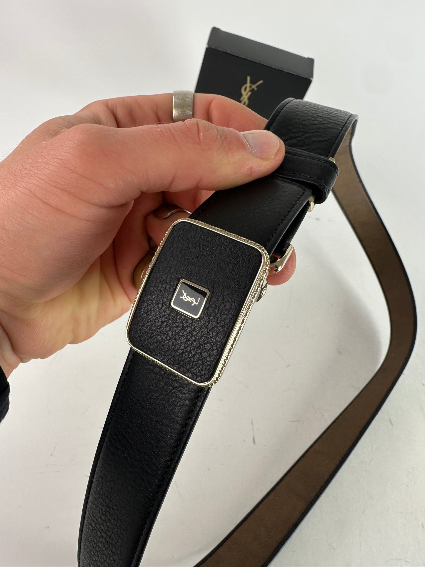 Vintage Yves Saint Laurent Snake Emblossed Leather Belt Black