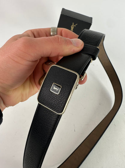 Vintage Yves Saint Laurent Snake Emblossed Leather Belt Black