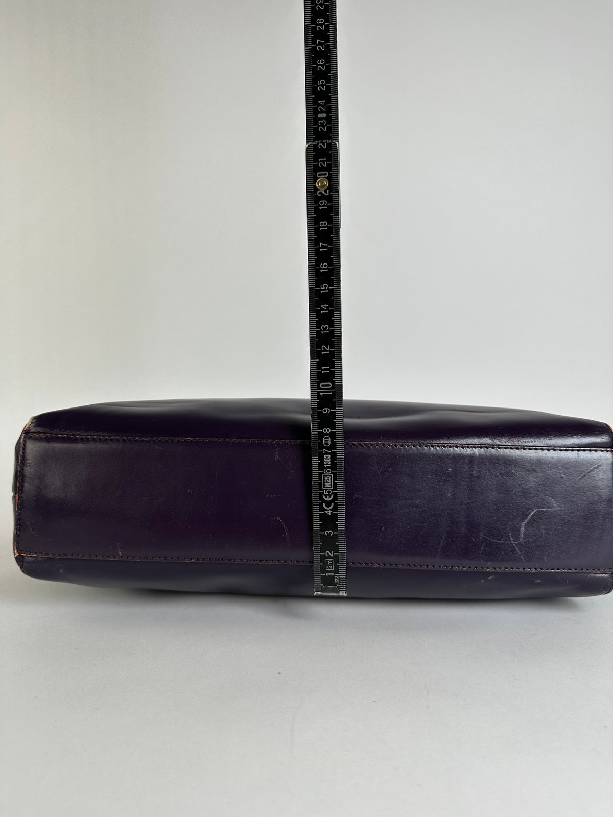 Vintage Prada Double Zip Leather Top-Handle Bag Dark Purple