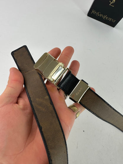 Vintage Yves Saint Laurent Snake Emblossed Leather Belt Black
