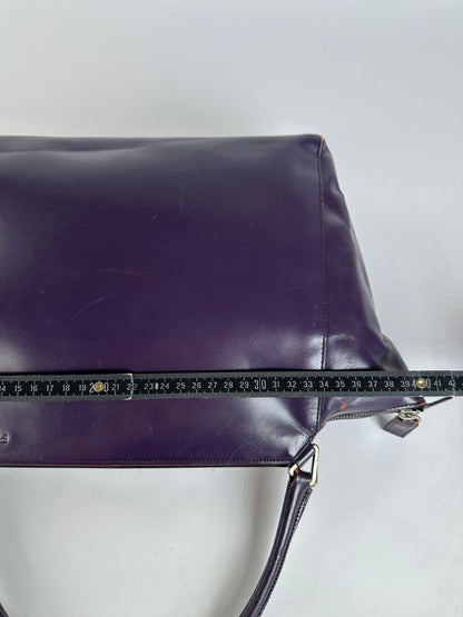Vintage Prada Double Zip Leather Top-Handle Bag Dark Purple
