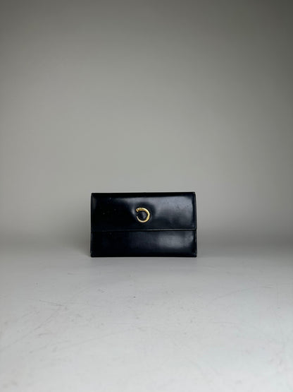 Vintage Cartier Leather Long Wallet Black Gold
