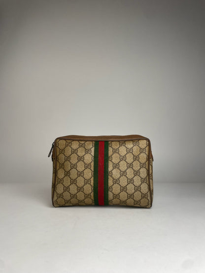 Vintage Gucci Leather Monogram Clutch Brown Grey