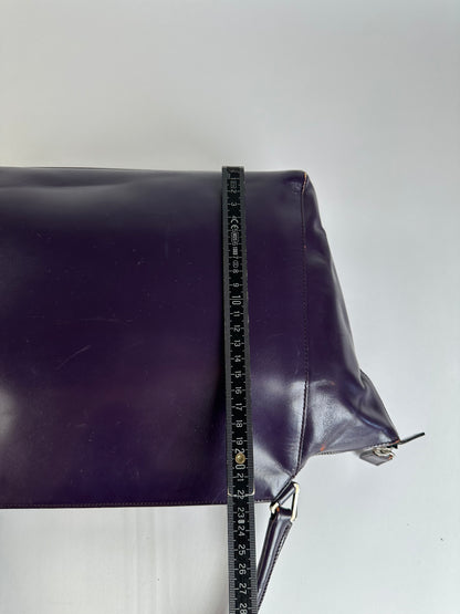 Vintage Prada Double Zip Leather Top-Handle Bag Dark Purple