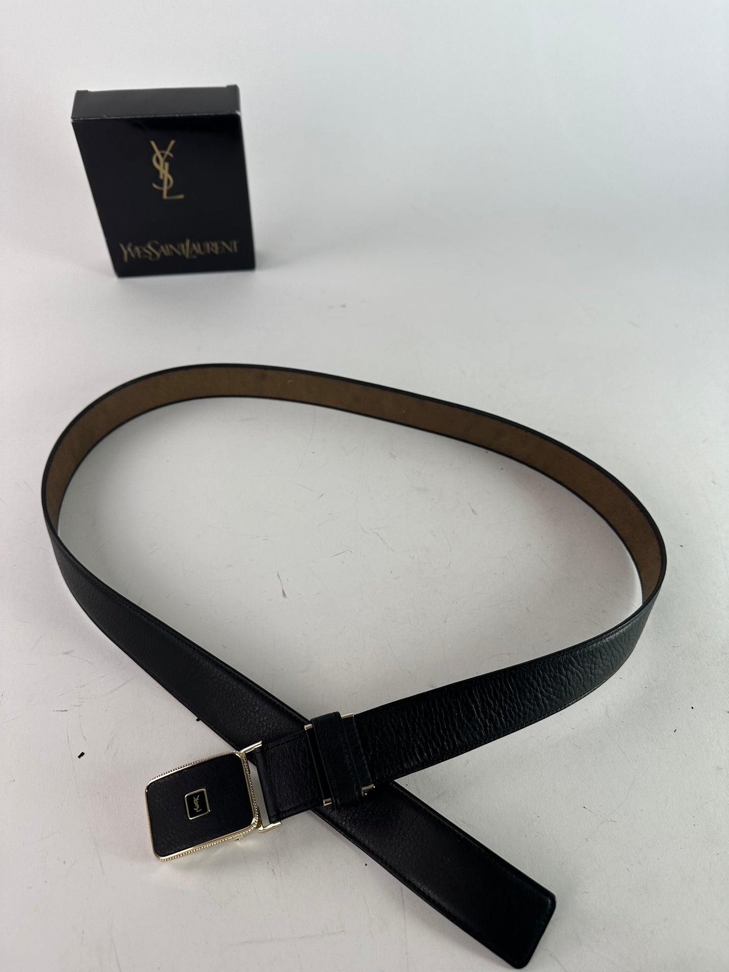 Vintage Yves Saint Laurent Snake Emblossed Leather Belt Black