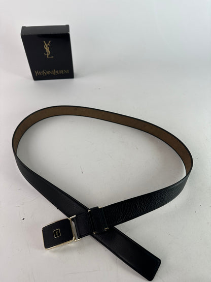 Vintage Yves Saint Laurent Snake Emblossed Leather Belt Black