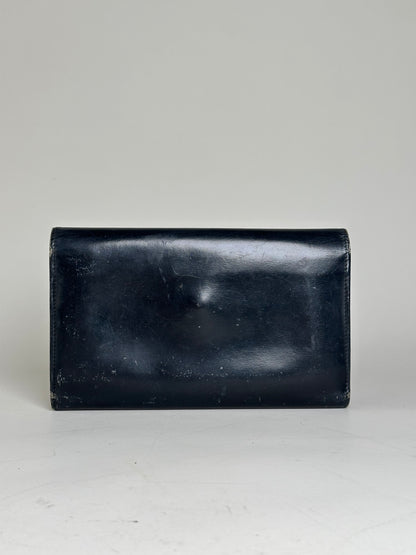 Vintage Cartier Leather Long Wallet Black Gold