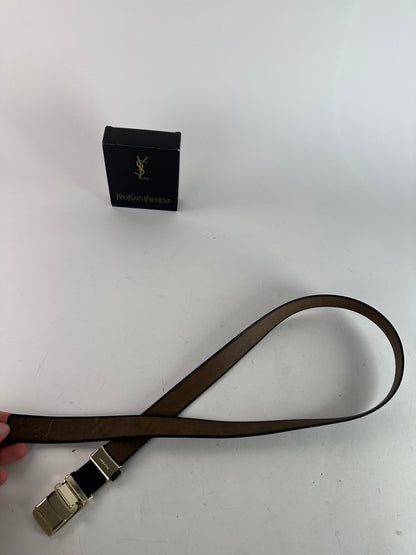 Vintage Yves Saint Laurent Snake Emblossed Leather Belt Black