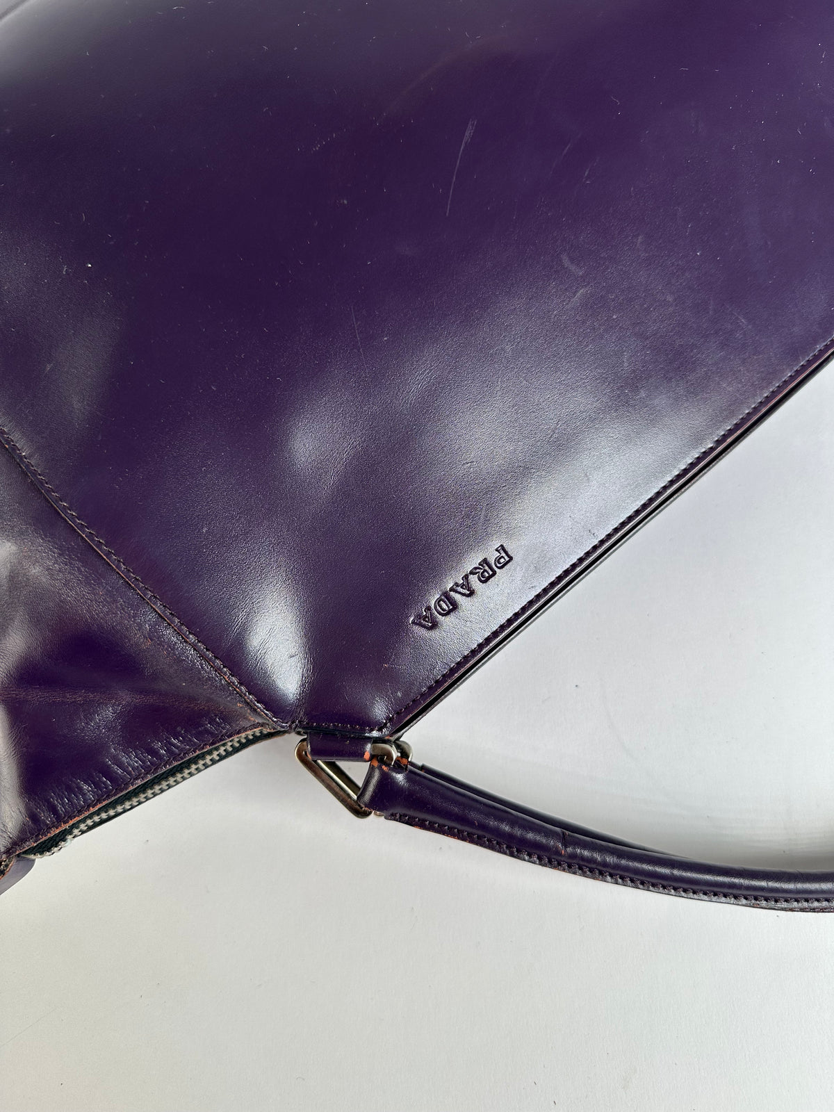 Vintage Prada Double Zip Leather Top-Handle Bag Dark Purple