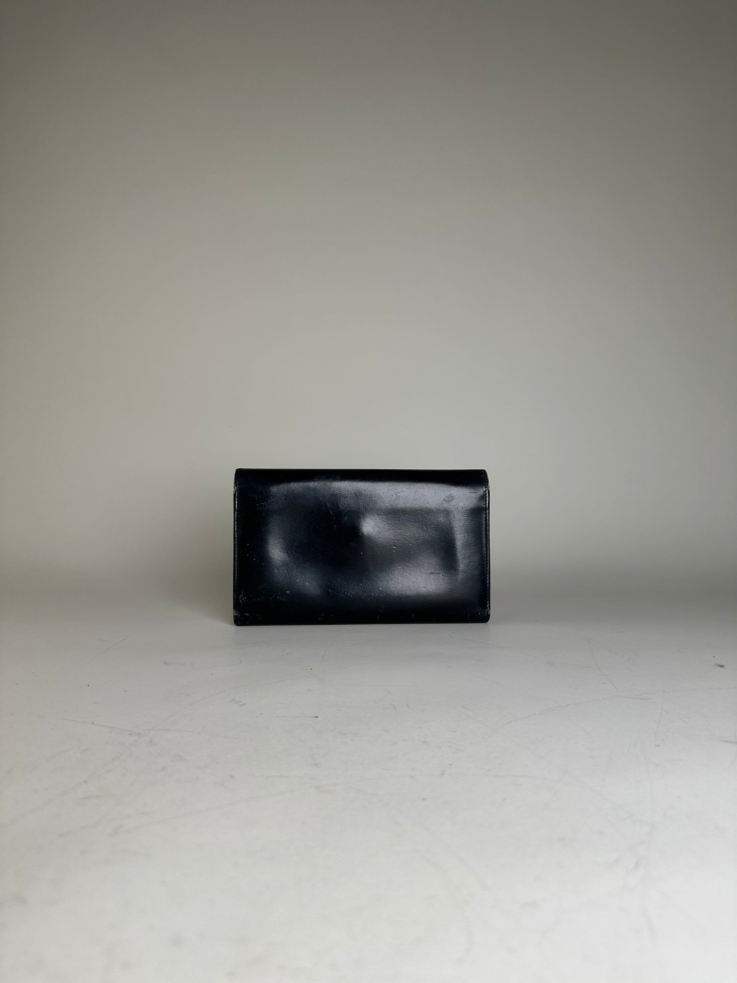 Vintage Cartier Leather Long Wallet Black Gold