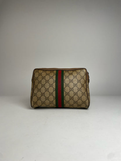 Vintage Gucci Leather Monogram Clutch Brown Grey