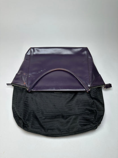Vintage Prada Double Zip Leather Top-Handle Bag Dark Purple