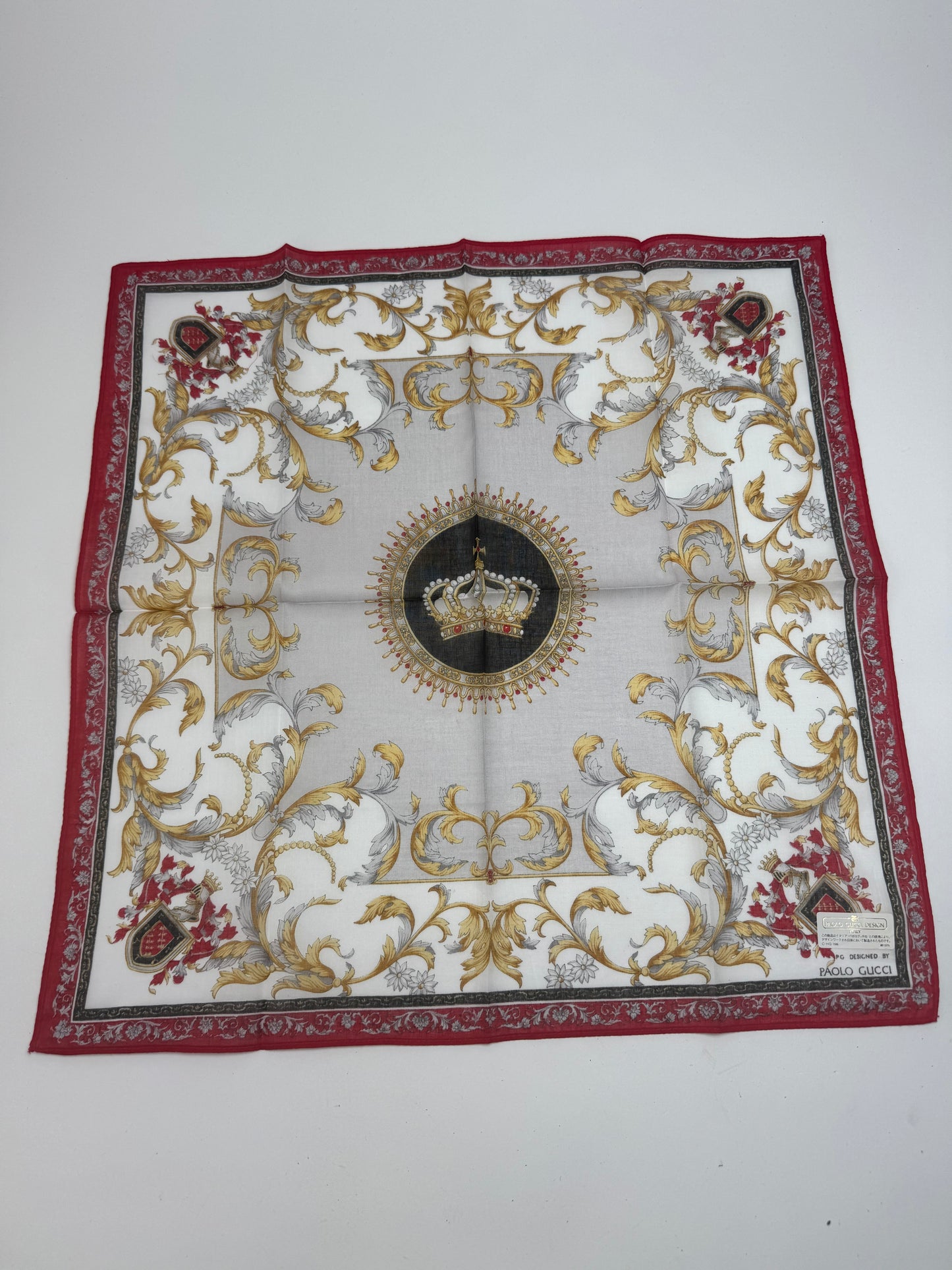 Vintage Gucci Scarf Red Gold Grey