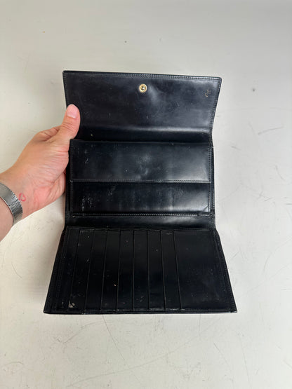 Vintage Cartier Leather Long Wallet Black Gold