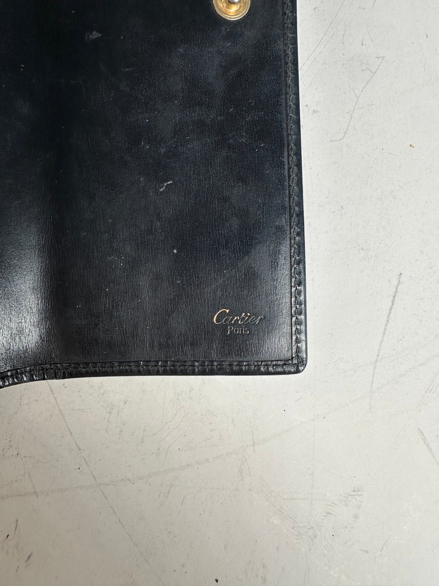 Vintage Cartier Leather Long Wallet Black Gold