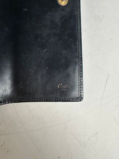 Vintage Cartier Leather Long Wallet Black Gold