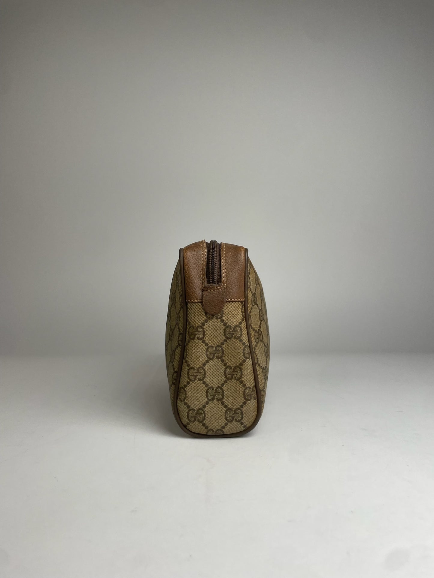 Vintage Gucci Leather Monogram Clutch Brown Grey