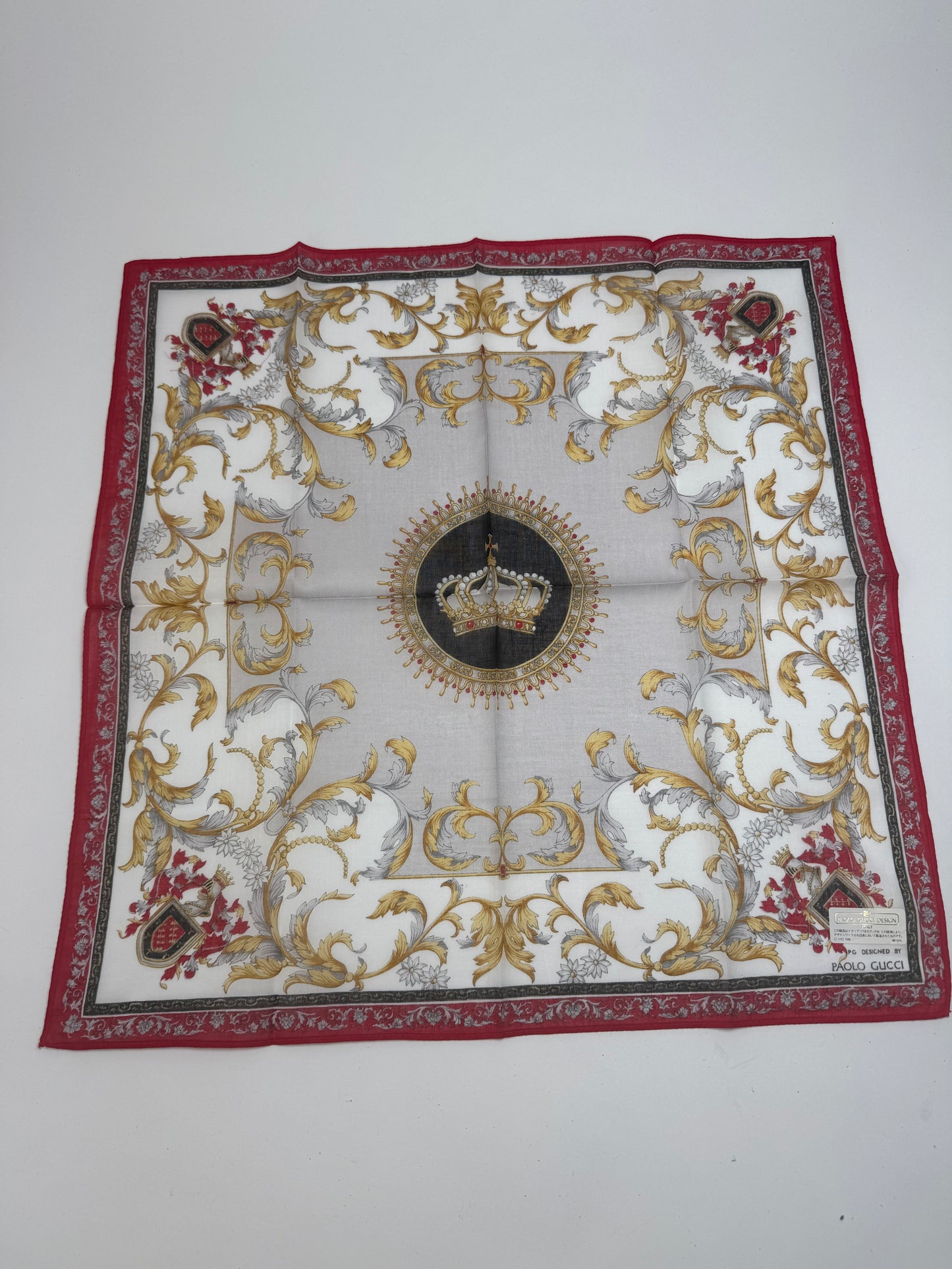 Vintage Gucci Scarf Red Gold Grey