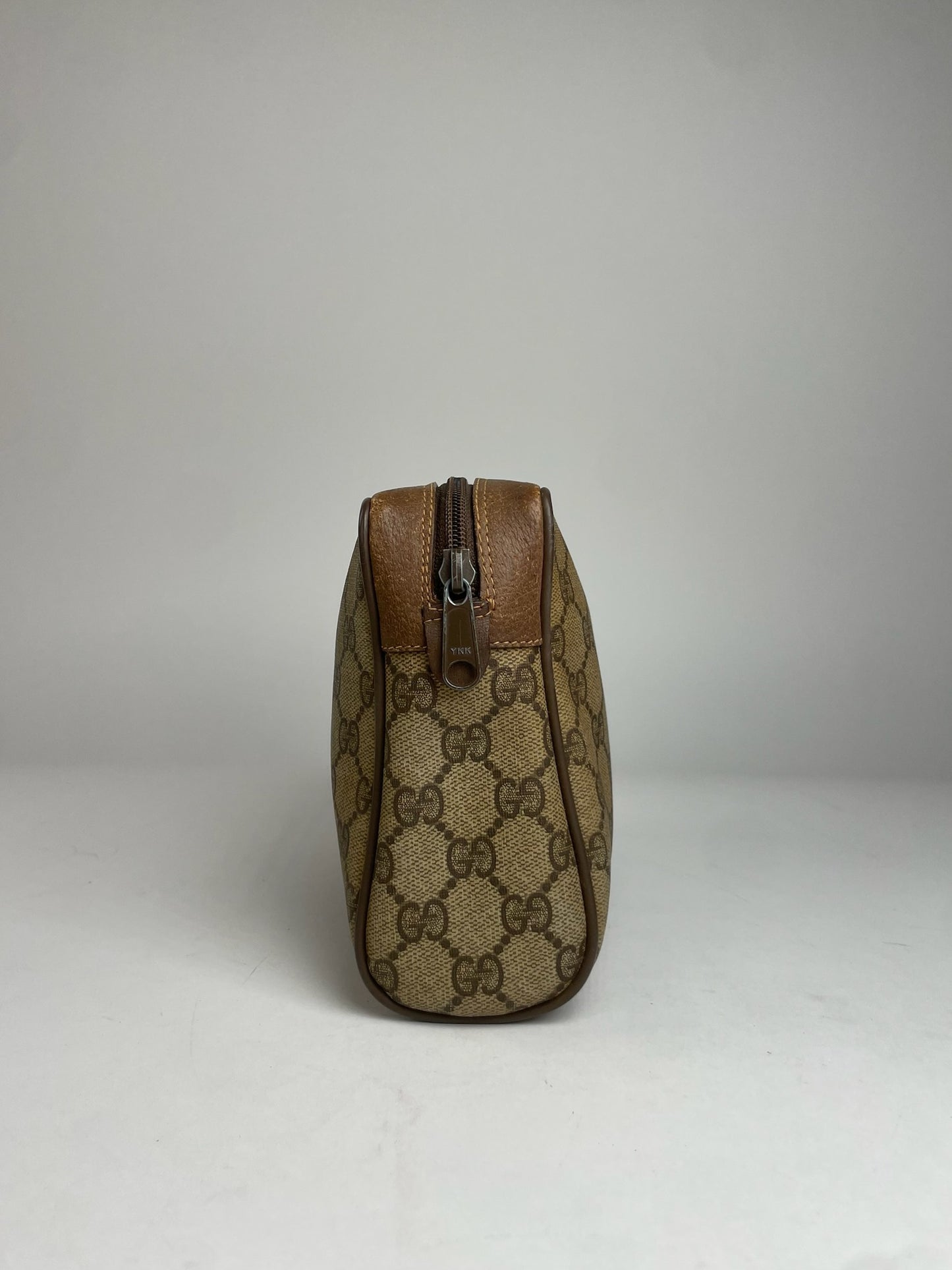 Vintage Gucci Leather Monogram Clutch Brown Grey