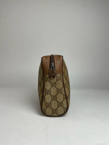 Vintage Gucci Leather Monogram Clutch Brown Grey