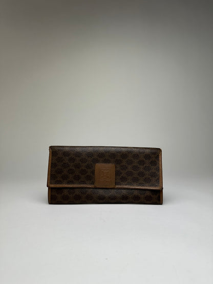 Vintage Celine Macadam Canvas Bifold Wallet Brown Gold