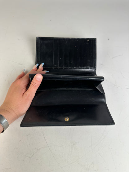 Vintage Cartier Leather Long Wallet Black Gold