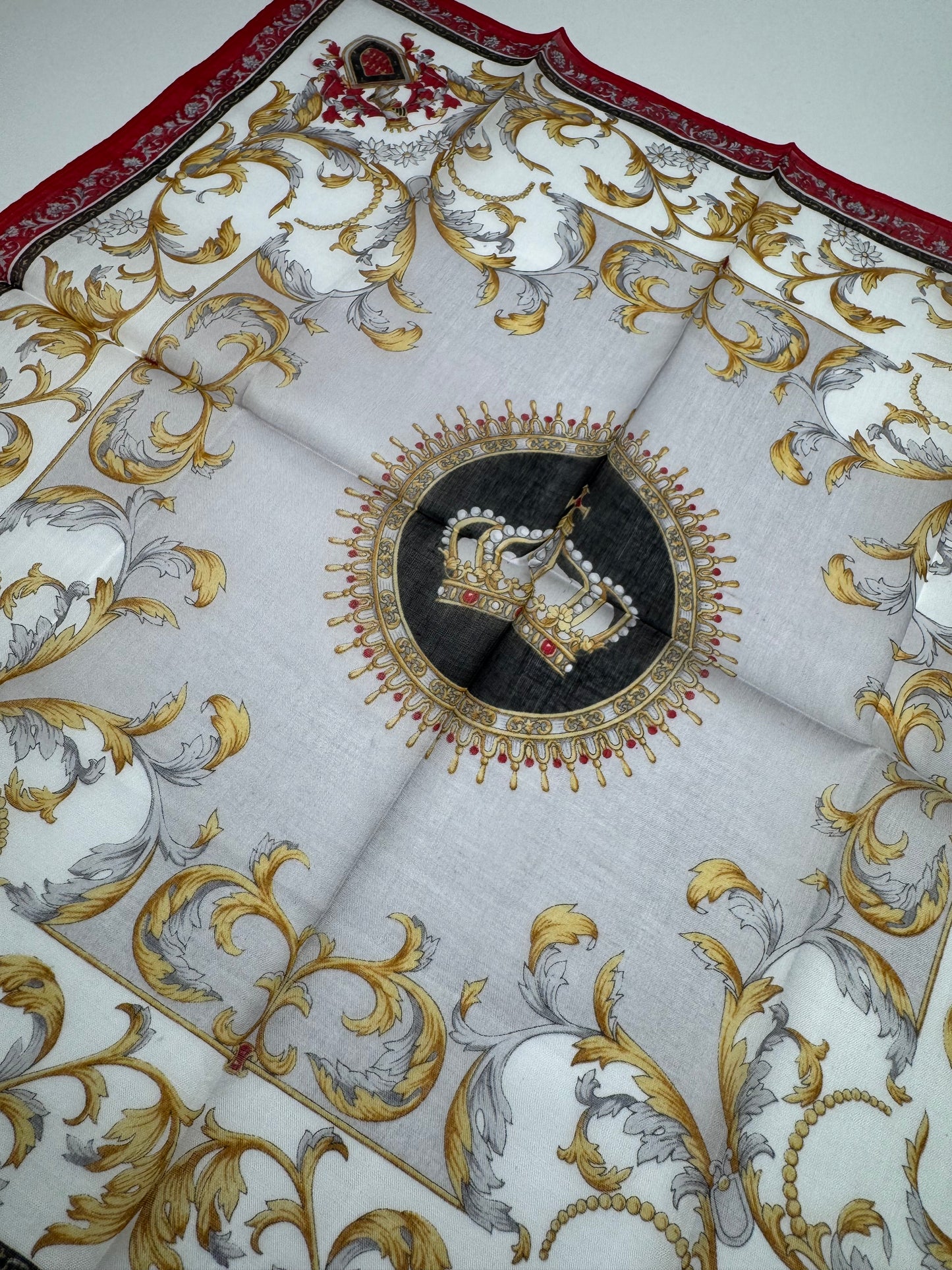 Vintage Gucci Scarf Red Gold Grey