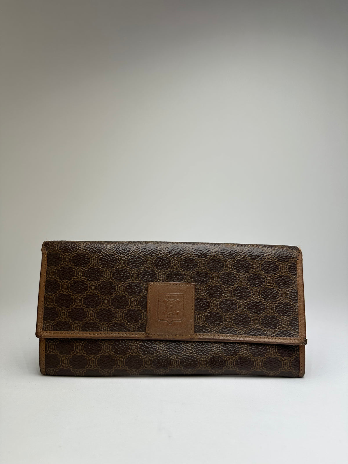 Vintage Celine Macadam Canvas Bifold Wallet Brown Gold