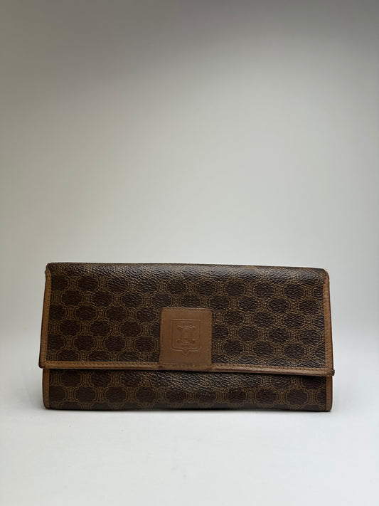 Vintage Celine Macadam Canvas Bifold Wallet Brown Gold