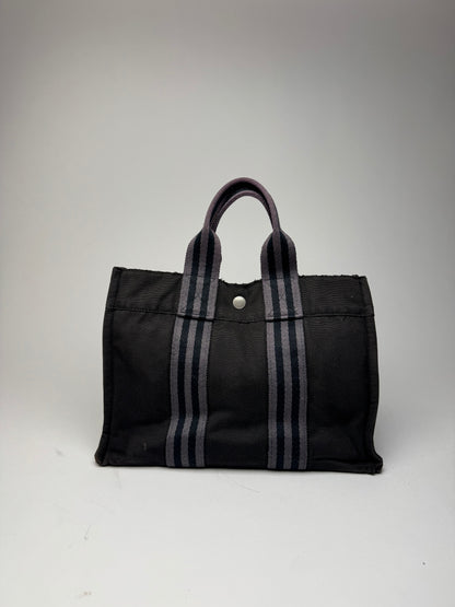 Vintage Hermes Canvas Mini Tote Bag Black