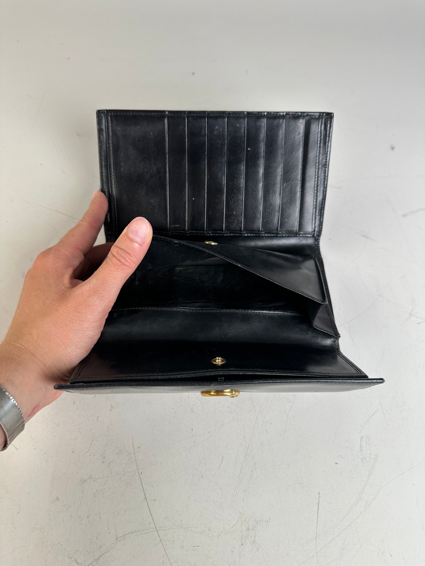 Vintage Cartier Leather Long Wallet Black Gold