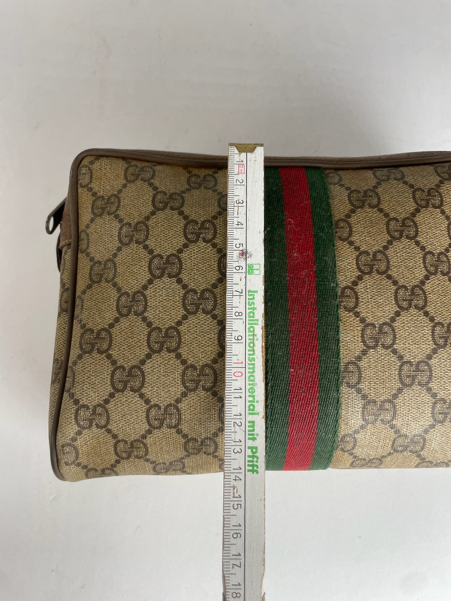 Vintage Gucci Leather Monogram Clutch Brown Grey