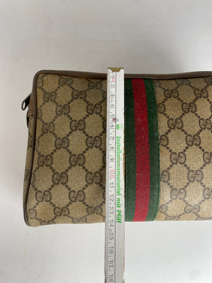 Vintage Gucci Leather Monogram Clutch Brown Grey