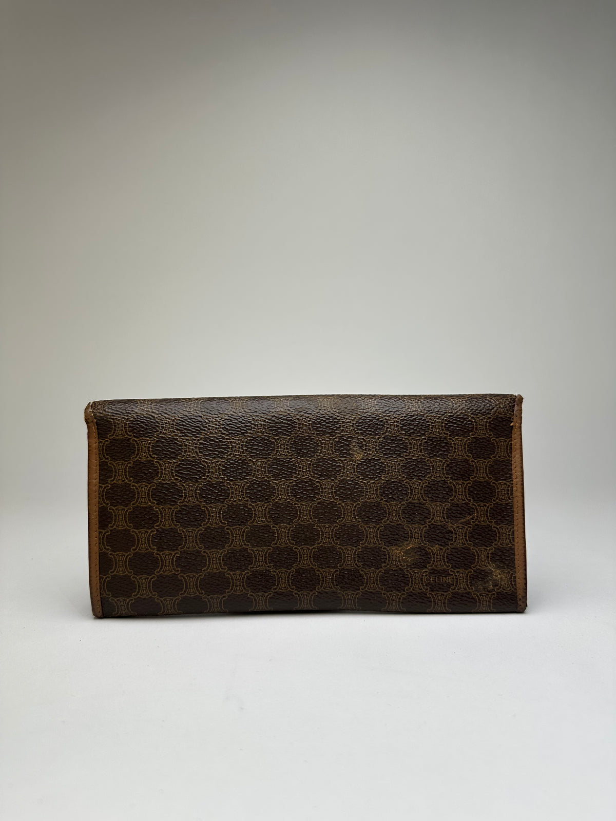 Vintage Celine Macadam Canvas Bifold Wallet Brown Gold