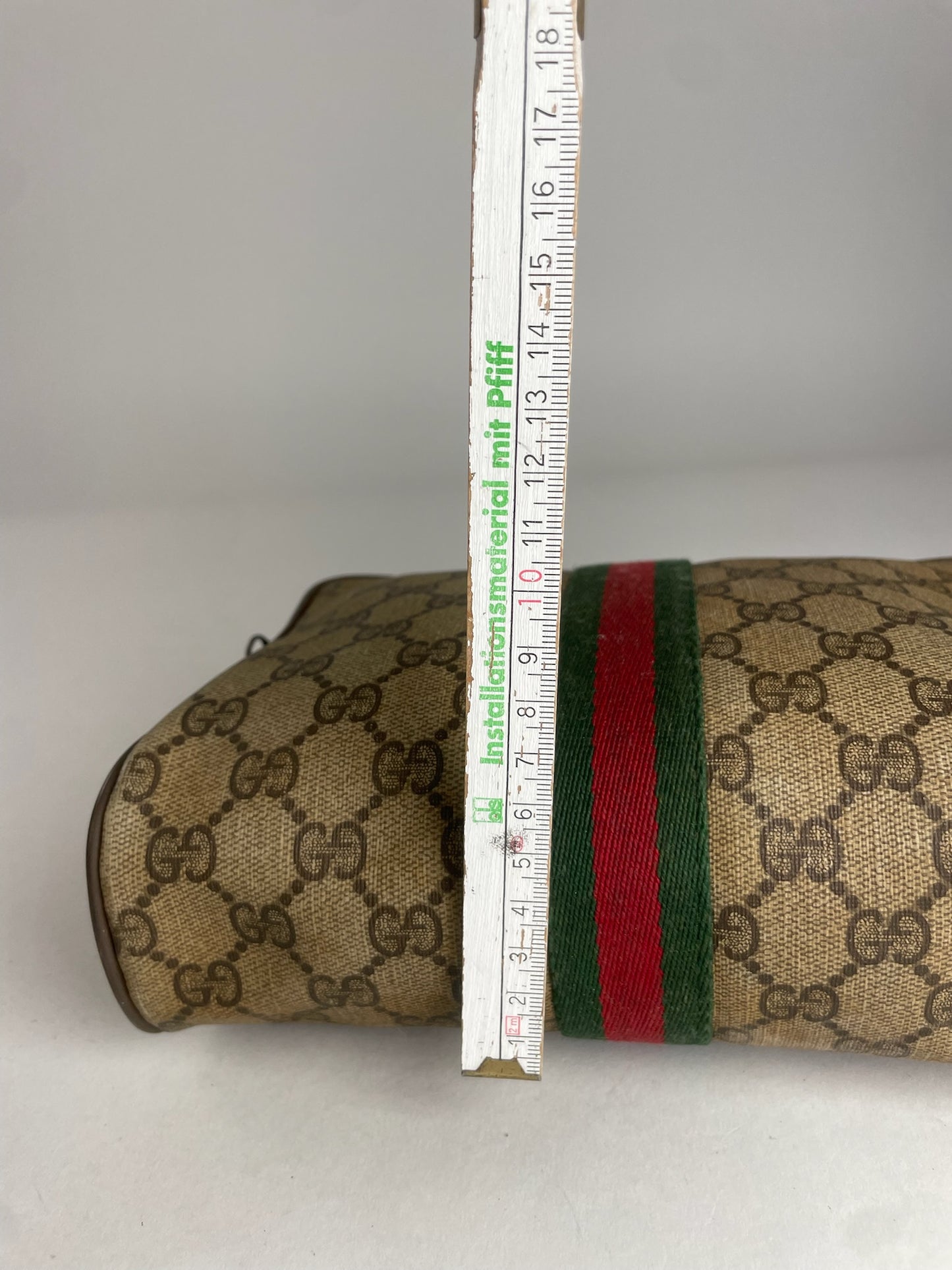 Vintage Gucci Leather Monogram Clutch Brown Grey
