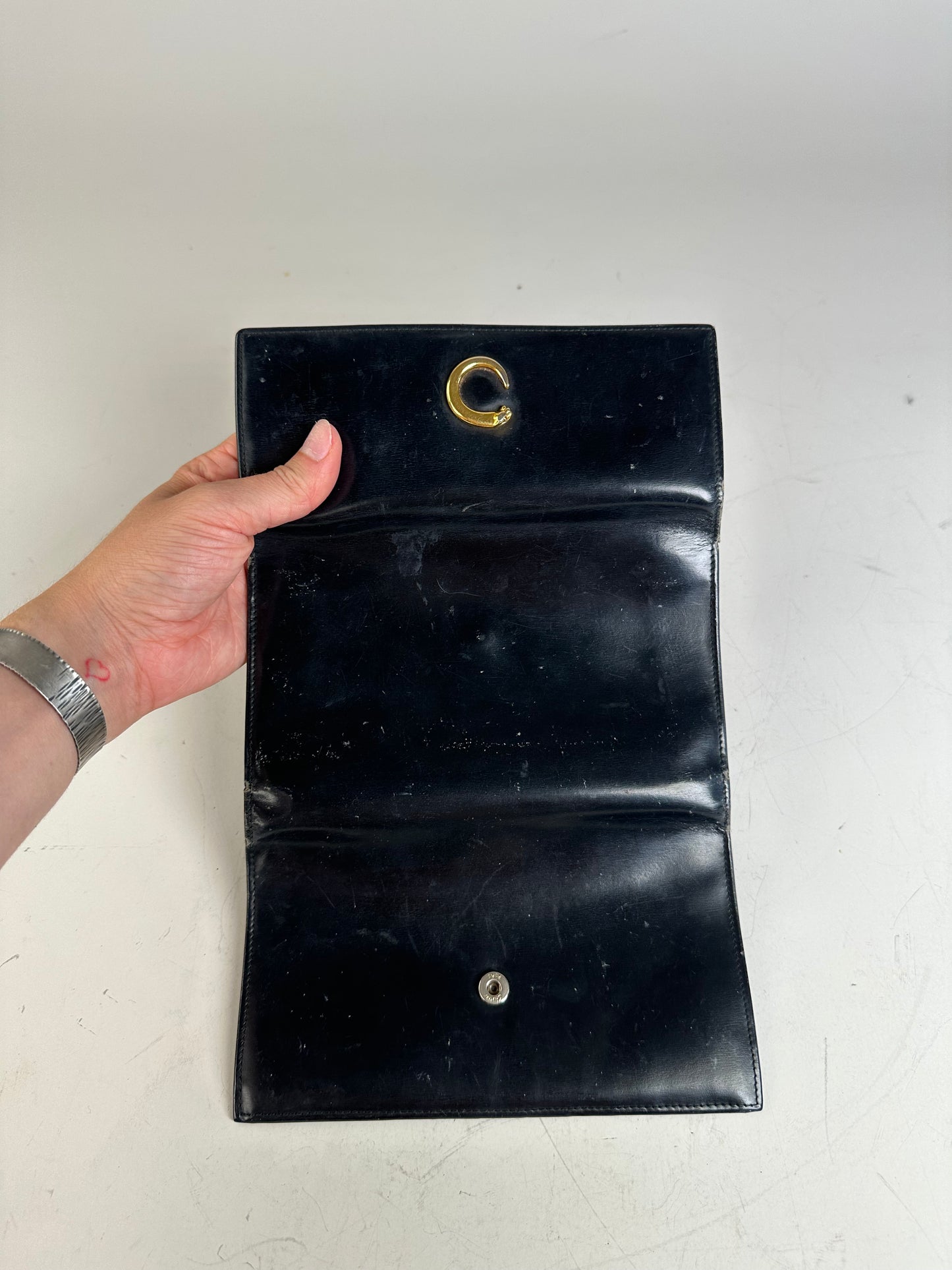 Vintage Cartier Leather Long Wallet Black Gold