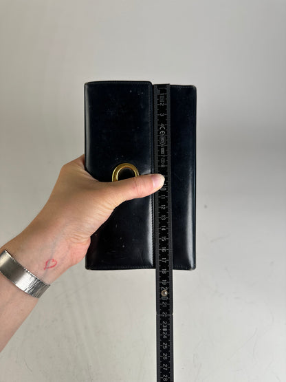 Vintage Cartier Leather Long Wallet Black Gold