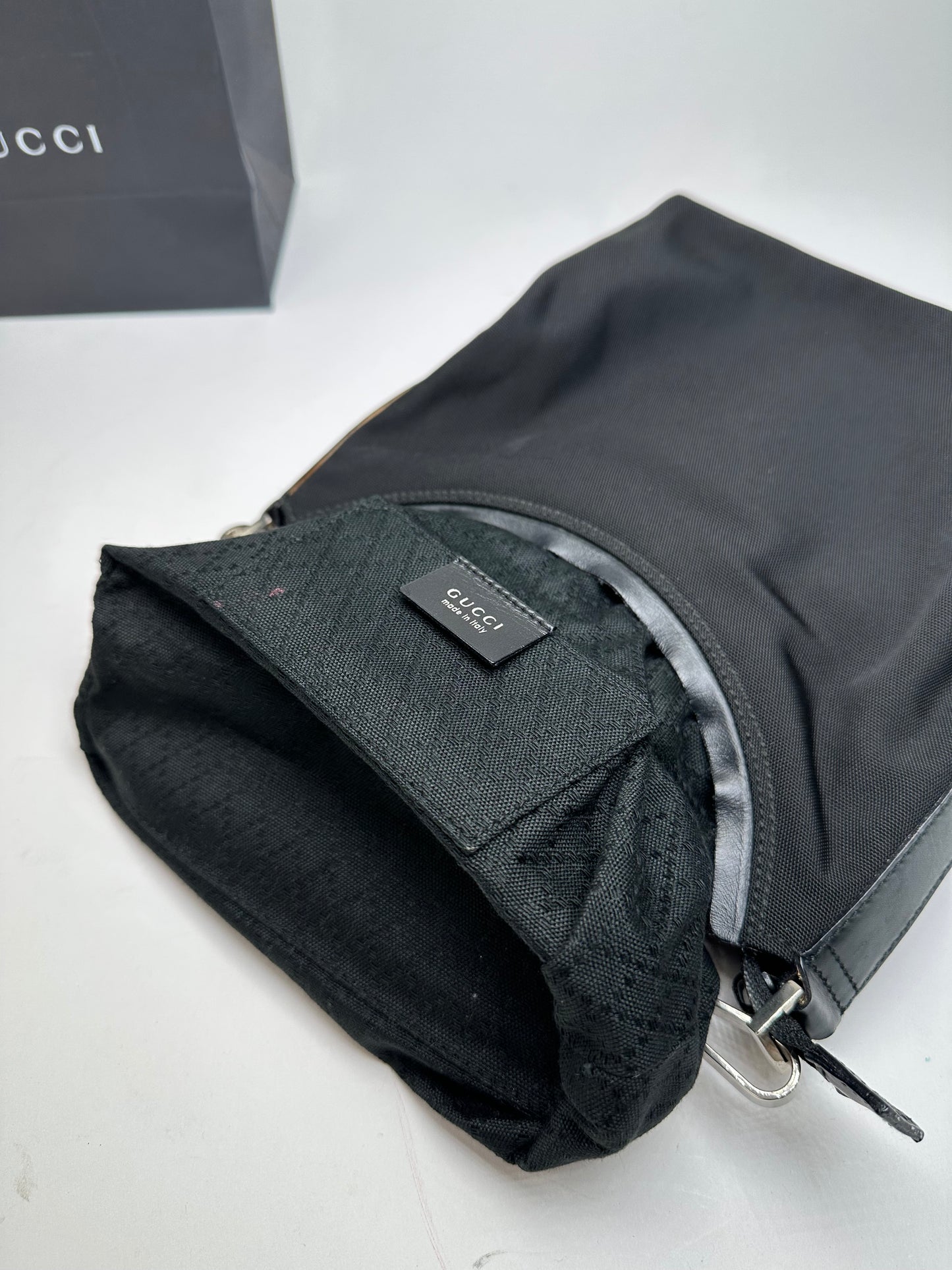 Vintage Gucci Nylon GG Canvas Hobo Shoulder Bag Black